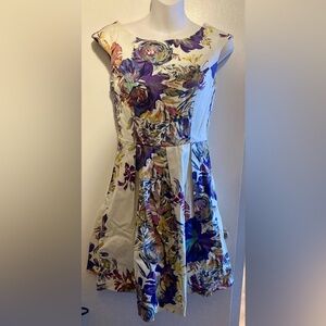 Floral Midi Dress in Purple and Cream